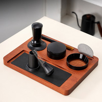 Ensemble d'accessoires à café en bois massif Sapele, trois pièces : tamper, marteau, tissu, 51/53/58 bars, avec planche de rangement simple