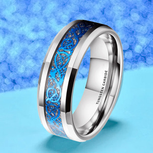 Mens Jewelry Wholesale 8mm Wedding Band Tungsten Carbide Silver Meteorite <strong>Sticker</strong> Inlay Blue <strong>Celtic</strong> Dragon Inlay Beveled Edge - Product Image 4