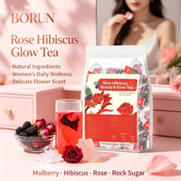 Sachets de thé OEM ODM Roselle, Mûre et Rose 150g (5x30 sachets) – Embellit la peau, nourrit l'apparence, améliore l'humeur – Infusion à l'eau chaude ou froide