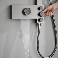 Ensemble de douche mural en laiton à poignée unique avec mitigeur à cartouche céramique, finition brossée, pour usage hôtelier, avec barre de douche coulissante et pommeau de douche
