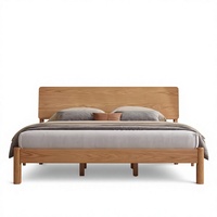 Lit double bas multifonctionnel en bois de chêne massif de style nordique F&J Home, design minimaliste moderne, style bois brut pour chambre principale