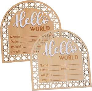 Signe d'annonce de naissance en bois gravé en 3D Ornements Carte de signature du nouveau-né Plaque commémorative Hello World pour dossier de <span class=keywords><strong>famille</strong></span> - Product Image 4