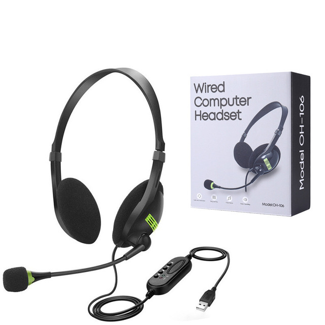 Factory Price OH-106 1.8m Length USB Wired Computer Headset with Microphone 3.5MM Wired Office Headphones