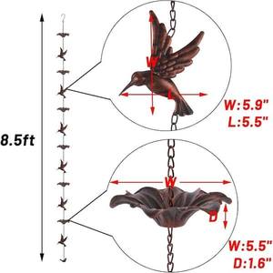 Chaîne de pluie décorative noire à motif d'oiseau attrayant pour gouttières de jardin et arrosage - Product Image 6