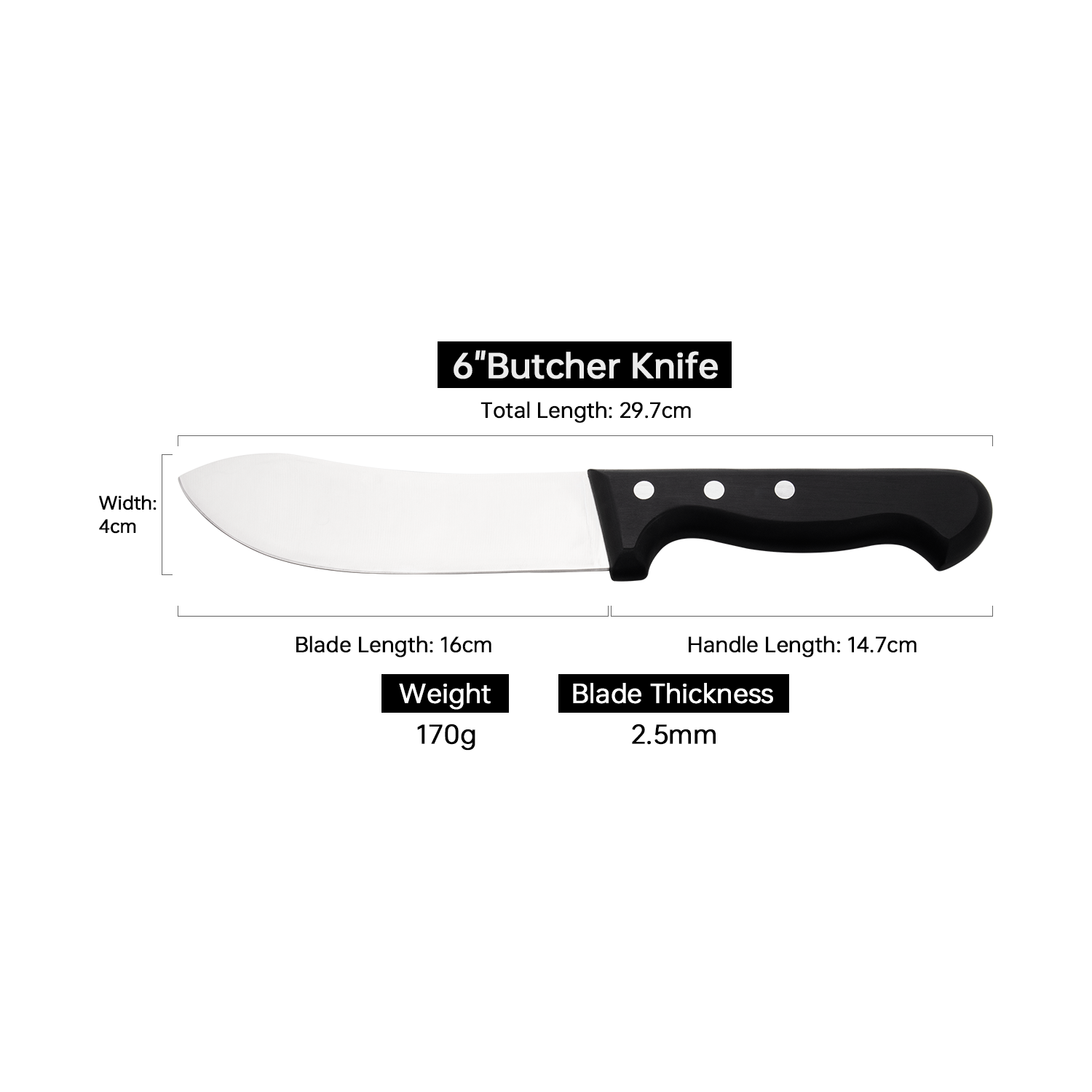 Coltello da macellaio nero da 6 pollici