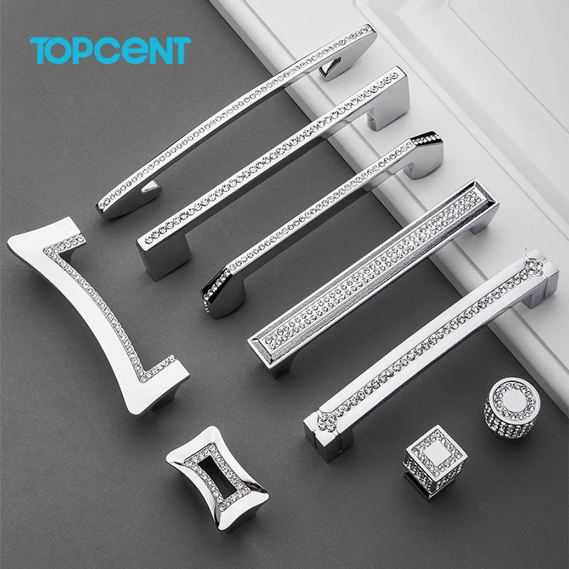 TOPCENT Rhinestone Drawer Dresser Pull Diamond Cabinet Pulls Zinc Alloy Decoration Door Cupboard Furniture Handles