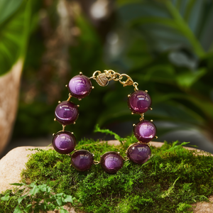 Stainless Steel Purple Beaded <b>Bracelet</b> PVD Gold Plated Resistant Sustainable Fashion Jewelry - Product Image 3