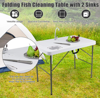 Table de filet pliable avec 2 éviers Nettoyage Pulvérisateur Filet en acier pour Camping Pique-Nique BBQ Party