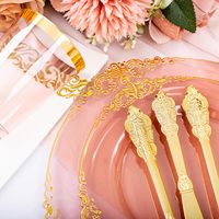 Ensemble de vaisselle pour fête de 175 pièces en or bordeaux pour 25 invités, comprenant 50 assiettes robustes, 75 couverts, 25 serviettes, 25 gobelets