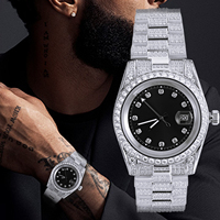 Montres mécaniques à quartz en acier inoxydable plaqué or de luxe pour hommes, style hip-hop avec cadran en verre et affichage par aiguilles