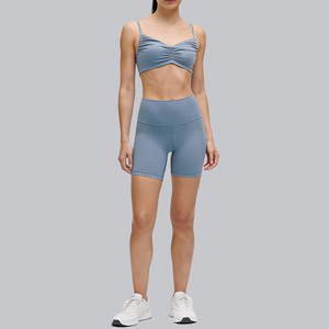 Soutien-gorge de sport personnalisé ultra-doux effet seconde peau pour femme, froncé devant, bretelles spaghetti, sans armatures, pour Pilates, tenue de sport, yoga, crop top - Product Image 6
