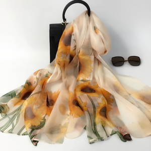 2025 Mới Chất Lượng Cao Phụ Nữ Voan Lụa Khăn Choàng 100% Tự Nhiên Lụa Vải Tuyn Dài Khăn 175Cm * 110Cm Hoa Tùy Biến Bán Buôn - Product Image 1