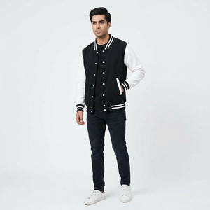 Blouson universitaire personnalisé avec patchs chenille logo sur le devant, blousons Letterman faits main pour startups – Col montant respirant - Product Image 1