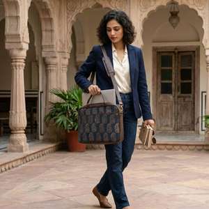 Sac pour ordinateur portable Indigo Paisley, sac messager de bureau en coton fait main, pochette ethnique pour ordinateur portable 16 pouces - Product Image 4