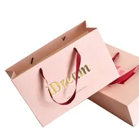 Sac cadeau mini de luxe en papier d'art durable et écologique, avec poignée en ruban, imperméable, recyclable, avec logos imprimés par laminage