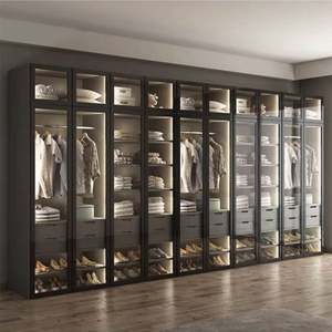 Armoire murale YALIG sur mesure avec portes vitrées pliantes, style sombre, multi-rangements, pour chambre à coucher, dressing - Product Image 2
