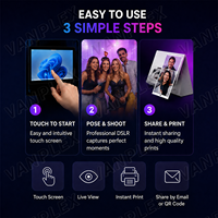 Cabina de Fotos Instantánea con Doble Pantalla de 15.6 Pulgadas, Cámara DSLR, Impresión Instantánea, Pantalla Táctil de Alta Resolución, Luz RGB, Soporte Metálico para Bodas y Fiestas
