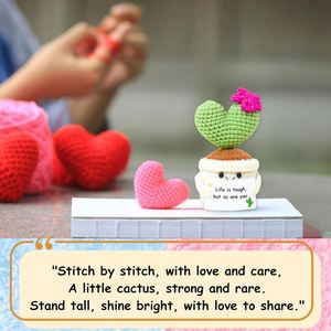 Handmade Crochet Cactus Plush Plant Gift with Encouragement Card Desk <b>Decor</b> Home Office Decoration for Friends Lover Party - Product Image 3