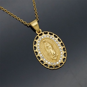 Gold Plated Stainless Steel Virgin Mary <b>Necklace</b> Charm Jewelry Zircon Jesus Pendant for Men - Product Image 3