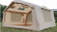 Tente de camping gonflable en coton imperméable pour l'extérieur, 8 places, avec porte en U, deux petites lucarnes, port de climatisation intégré, protection UV