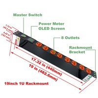 Nouvel aluminium argenté. Boîtier d'alimentation pour écran OLED, unité de distribution d'alimentation 19'' 1u, multiprise PDU, protection contre les surtensions, 8 prises Nema 5-20r
