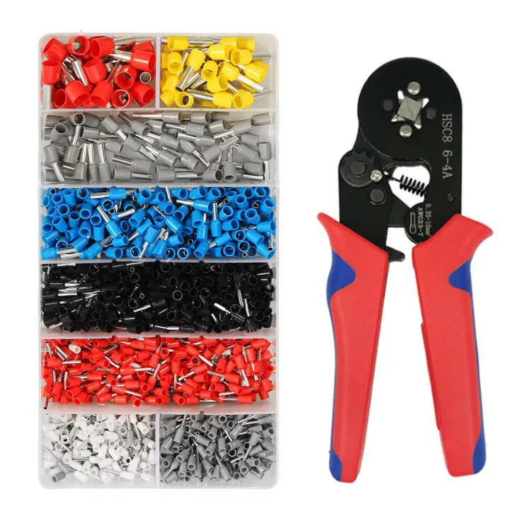 HSC8 6-4 Terminal Crimping Pliers Wire Stripper Crimper Ferrule crimping tool Pliers Set+ 1200 Terminals Kit