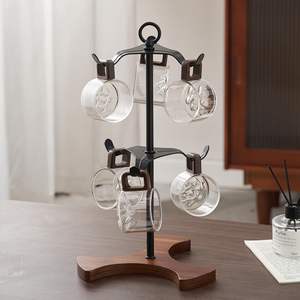 Organisateur de bijoux de style simple, support en fil de fer avec base en bois pour la présentation de colliers, bagues et lunettes - Product Image 5