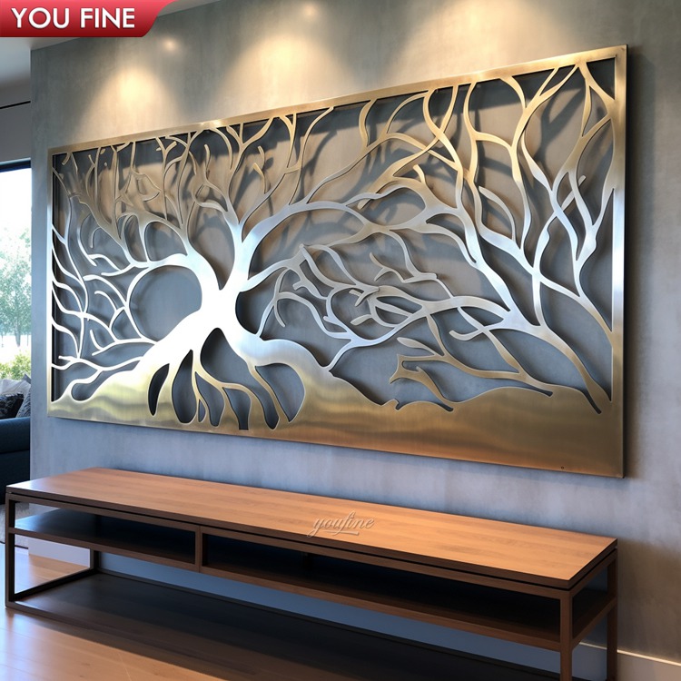 現代の抽象的な装飾的な金属の壁の彫刻ステンレス鋼の3D木の彫刻