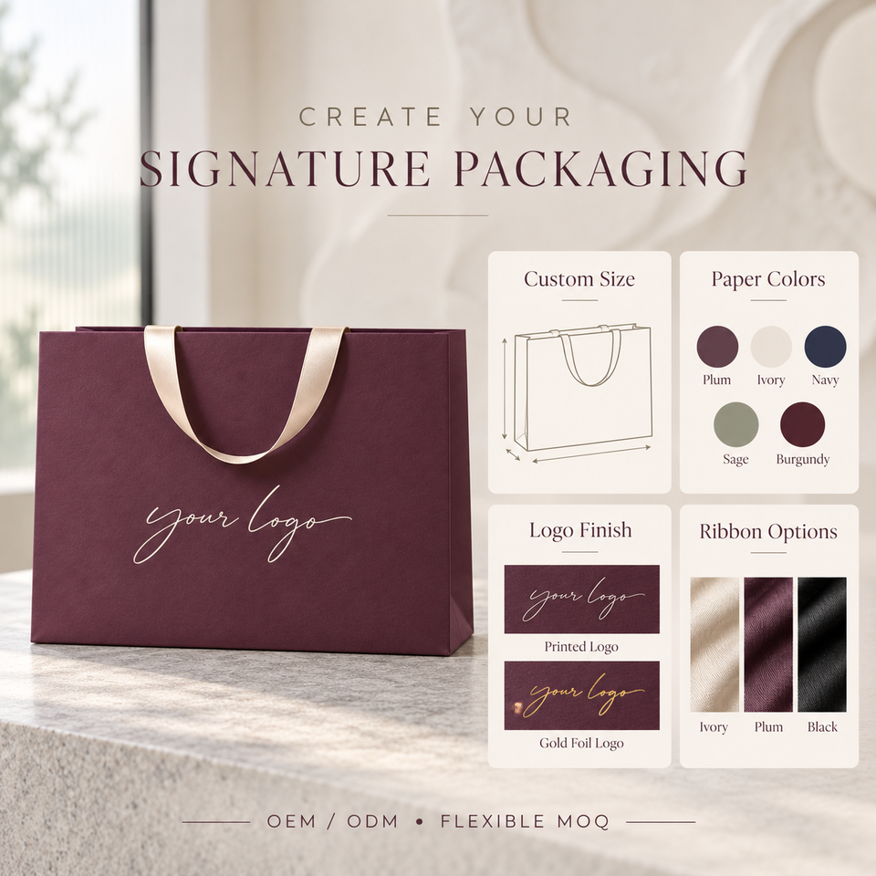 Burgundy Paper Shopping Bag with Satin Ribbon Handle Custom Logo ...