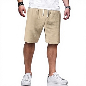 Shorts Bermuda en Coton et Lin Kaki Uni pour Homme avec Cordon de Serrage, Style Décontracté, Taille Mi-Haute, Tissu Respirant - Product Image 1