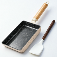 Poêle à Tamagoyaki carrée, poêle à omelette japonaise, poêle à œufs antiadhésive, compatible induction, avec spatule en silicone blanc, sans PFAS, compatible four, ensemble