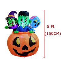 Seau à citrouilles gonflable d'Halloween de 1,5 m, décoration d'horreur extérieure Frankenstein Sorcière Zombie 21173A-1