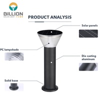 Lampe solaire à bollard extérieure étanche IP65, hauteur 30cm 60cm 80cm, en aluminium et PC, 4.5W, pour jardin et parc