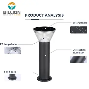 6400mAh pin lớn bollard ánh sáng năng lượng mặt trời sân sân vườn trang trí bãi cỏ đèn IP65 ngoài trời không thấm nước năng lượng mặt trời vườn ánh sáng