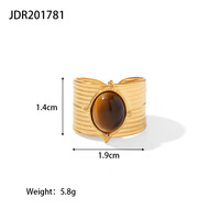 Anneau réglable oeil de tigre naturel hip hop pour homme et femme anneau en acier titane polyvalent à la mode