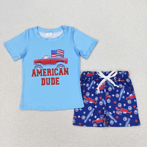 Vêtements d'été pour garçons RTS, ensemble de vêtements patriotiques d'été, 4 juillet, t-shirt et short à motif drapeau américain, tenue 2 pièces - Product Image 3