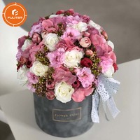Boîte d'emballage rigide en velours faite à la main sur mesure, boîte cylindrique pour fleurs, boîte à chapeau pour roses