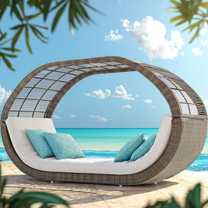 High Quality Durable <strong>Outdoor</strong> Rattan <strong>Daybed</strong> Sun Beds <strong>with</strong> <strong>Canopy</strong> Foldable for Hotels Villas Beach Sunbathing - Product Image 1