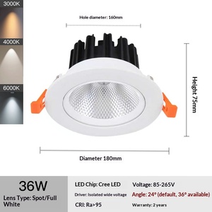 ไฟดาวน์ไลท์ LED คุณภาพสูง ปรับแสงได้ 3 สี 12 วัตต์ อะลูมิเนียม IP20 มุมลำแสง 120 องศา สำหรับห้องนั่งเล่น ไฟสปอตไลท์ฝังฝ้าเพดาน - Product Image 6