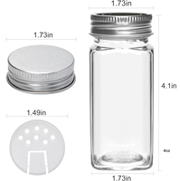 Bocaux à épices en verre Bouteilles vides de 4oz pour épices, carrées et transparentes, contenants d'assaisonnement, couvercles à secouer et bouchons hermétiques en métal