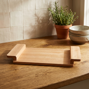 Plateau de service rectangulaire en bois avec poignées ergonomiques pour table à manger et cuisine - Product Image 3
