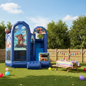 Castillo Inflable Personalizado con Temática Azul de la <span class=keywords><strong>Película</strong></span> Moana, Tobogán Inflable Combinado para Niños, Casa de Brinco Inflable para Fiestas - Product Image 1