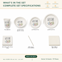 Vaisselle biodégradable gaufrée pour Thanksgiving, vente en gros directe usine, assiettes, tasses, bols de 9 oz, logo personnalisé, distributeurs OEM/ODM