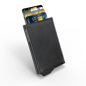 CardHoda Aluminum Card Holder Short <b>Wallet</b> Genuine Leather <b>RFID</b> <b>Blocking</b> Fold Closure Minimalist Style Unisex - Product Image 5