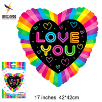 Ballon en aluminium en forme de cœur avec impression « I Love You » pour enfants et adultes, design coloré, emballage individuel, ballons pour mariage et fête