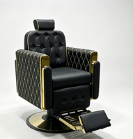 Nouvelle arrivée, élégante chaise de barbier vintage à dossier en treillis noir, avec repose-pieds réglable en métal doré