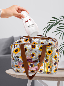 Sản phẩm mới 2025 hướng dương in công suất lớn trang điểm Organizer PVC mỹ phẩm túi hình chữ nhật mỹ phẩm Túi với dây kéo nhựa - Product Image 5