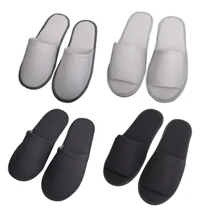 Custom Hotel Amenities Simple Design Home Luxury Cotton Velour Hotel Open Close Toe Disposable Spa Slippers With Logo