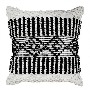 Bohemian Embroidered Cotton <b>Throw</b> Pillow Cover Square Geometric/Floral/Vintage Pattern Black <b>White</b> Removable Washable Zipper - Product Image 1