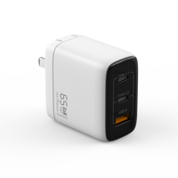 Cargador de Pared USB C GaN de 65W, Adaptador de Corriente de Carga Rápida Compacto de 3 Puertos para iPhone, Galaxy, Pixel 10/9, Dell XPS, iPad Pro